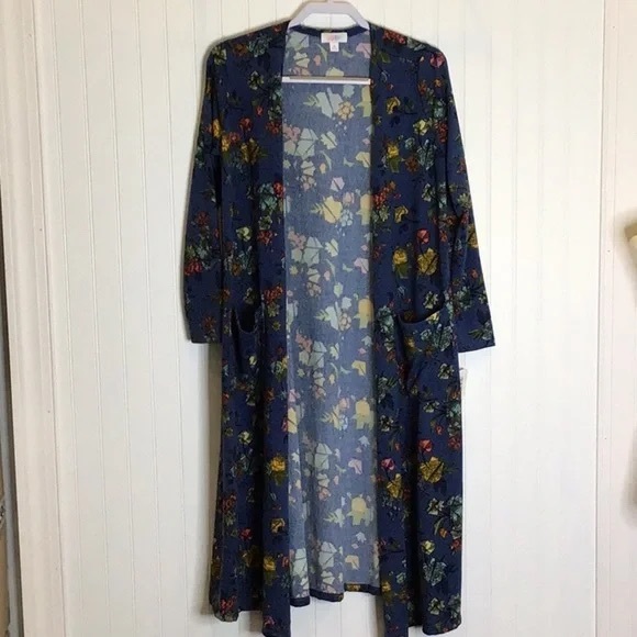 LuLaRoe | Sarah Cardigan Duster Sweater Blue/Fall Floral Medium - Picture 10 of 12